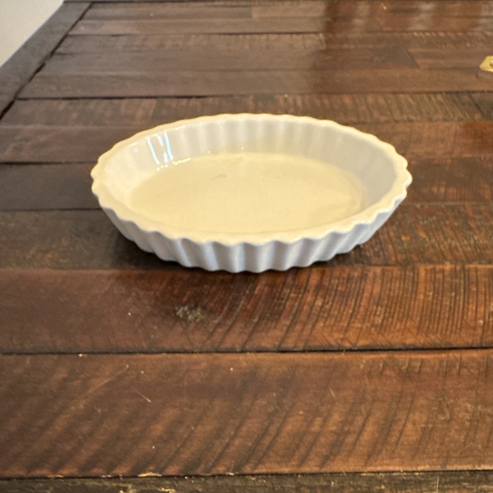 Hall China #853 Mini Oval Souffle Baking Dish Fluted Off White Flan Creme Brulee